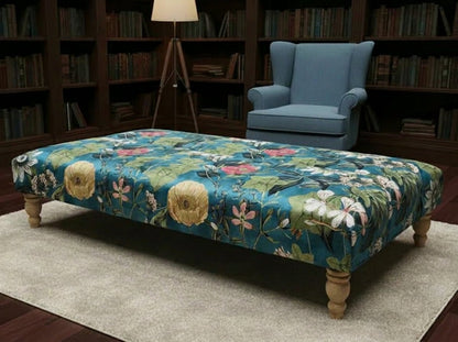 Floral Printed Footstool UK – Luxurious Fabric Bench & Multi - Purpose Ottoman (Non - Storage) - ISTOOLS