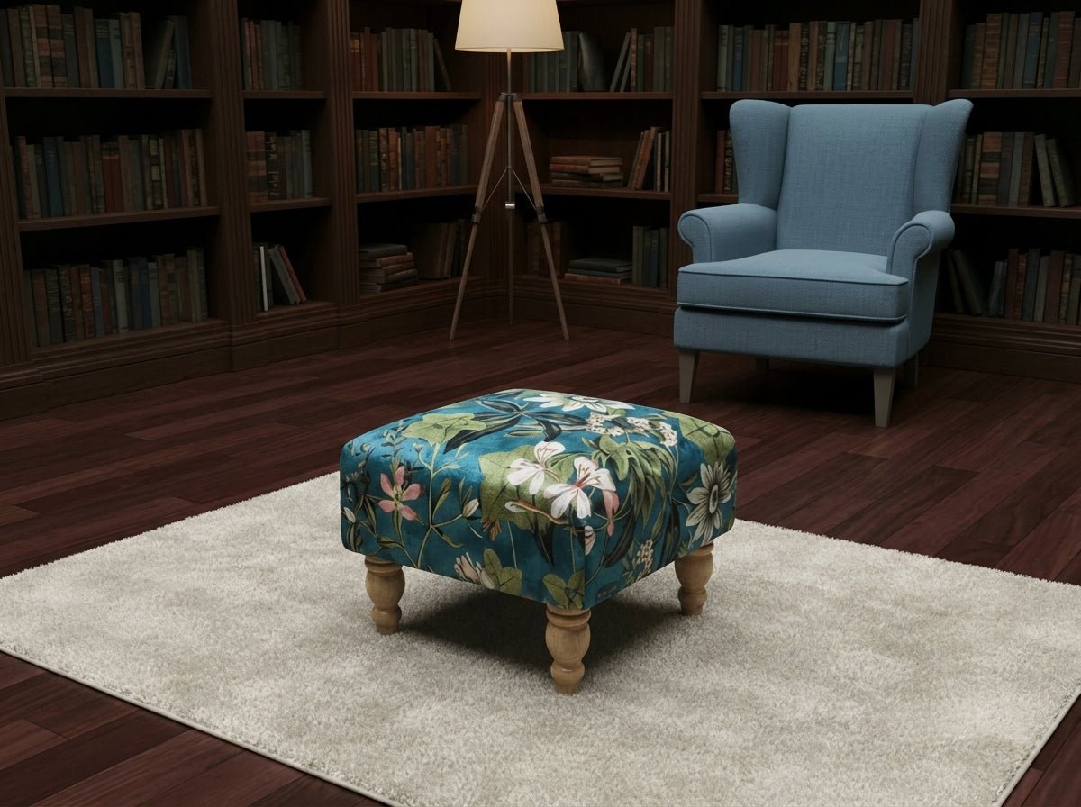 Floral Printed Footstool UK – Luxurious Fabric Bench & Multi - Purpose Ottoman (Non - Storage) - ISTOOLS