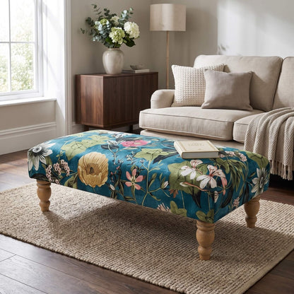 Floral Printed Footstool UK – Luxurious Fabric Bench & Multi-Purpose Ottoman (Non-Storage) - ISTOOLS