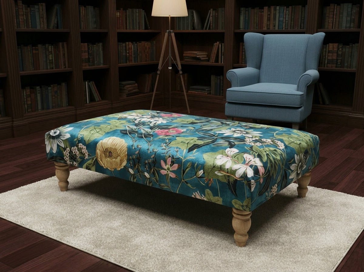 Floral Printed Footstool UK – Luxurious Fabric Bench & Multi - Purpose Ottoman (Non - Storage) - ISTOOLS