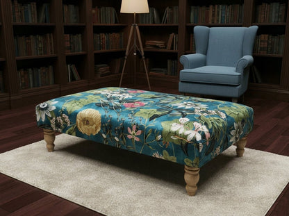 Floral Printed Footstool UK – Luxurious Fabric Bench & Multi - Purpose Ottoman (Non - Storage) - ISTOOLS