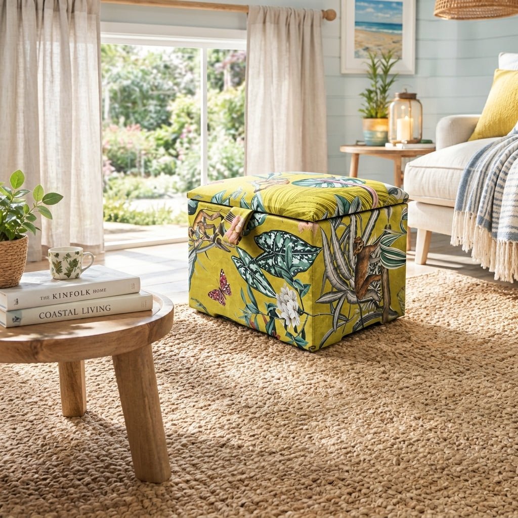 Floral Storage Ottoman Bench – ZEN Deep Storage Ottoman Box UK | Multi‑Use Footstool & Hidden Storage - ISTOOLS
