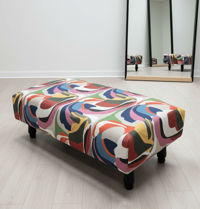Large floral ottoman bench with sturdy wooden frame for seating - ISTOOLS