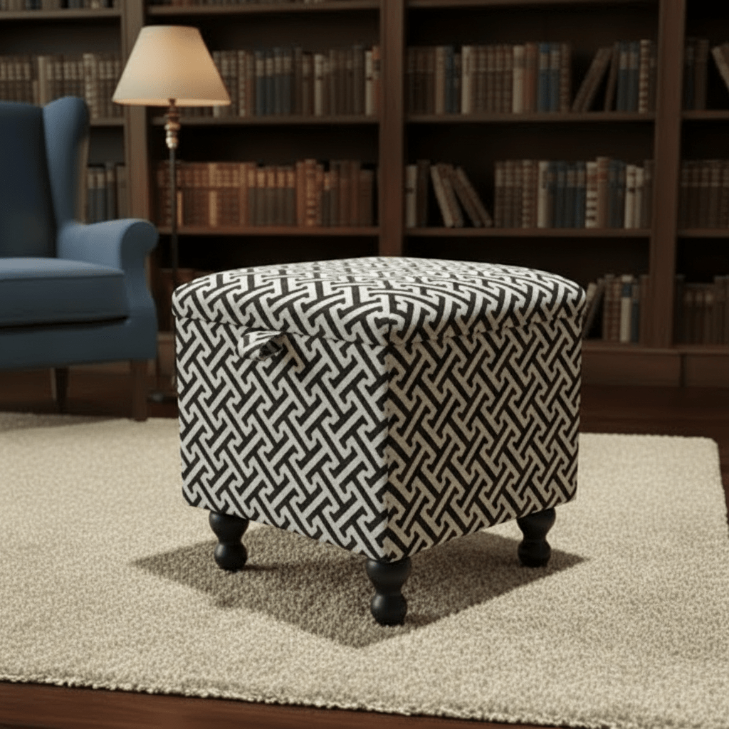 Geometric Patterned Storage Ottoman – Stylish Compact Stool with Hidden Compartment - ISTOOLS