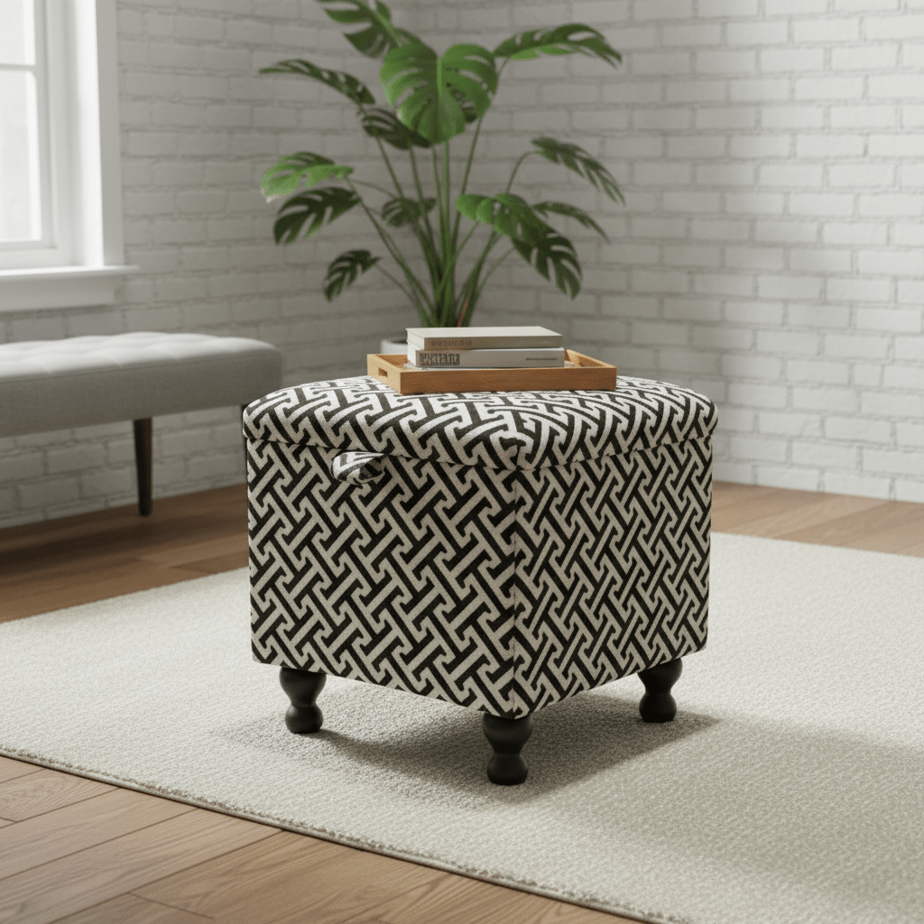 Geometric Patterned Storage Ottoman – Stylish Compact Stool with Hidden Compartment - ISTOOLS