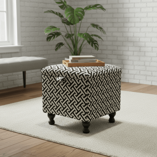 Geometric Patterned Storage Ottoman – Stylish Compact Stool with Hidden Compartment - ISTOOLS