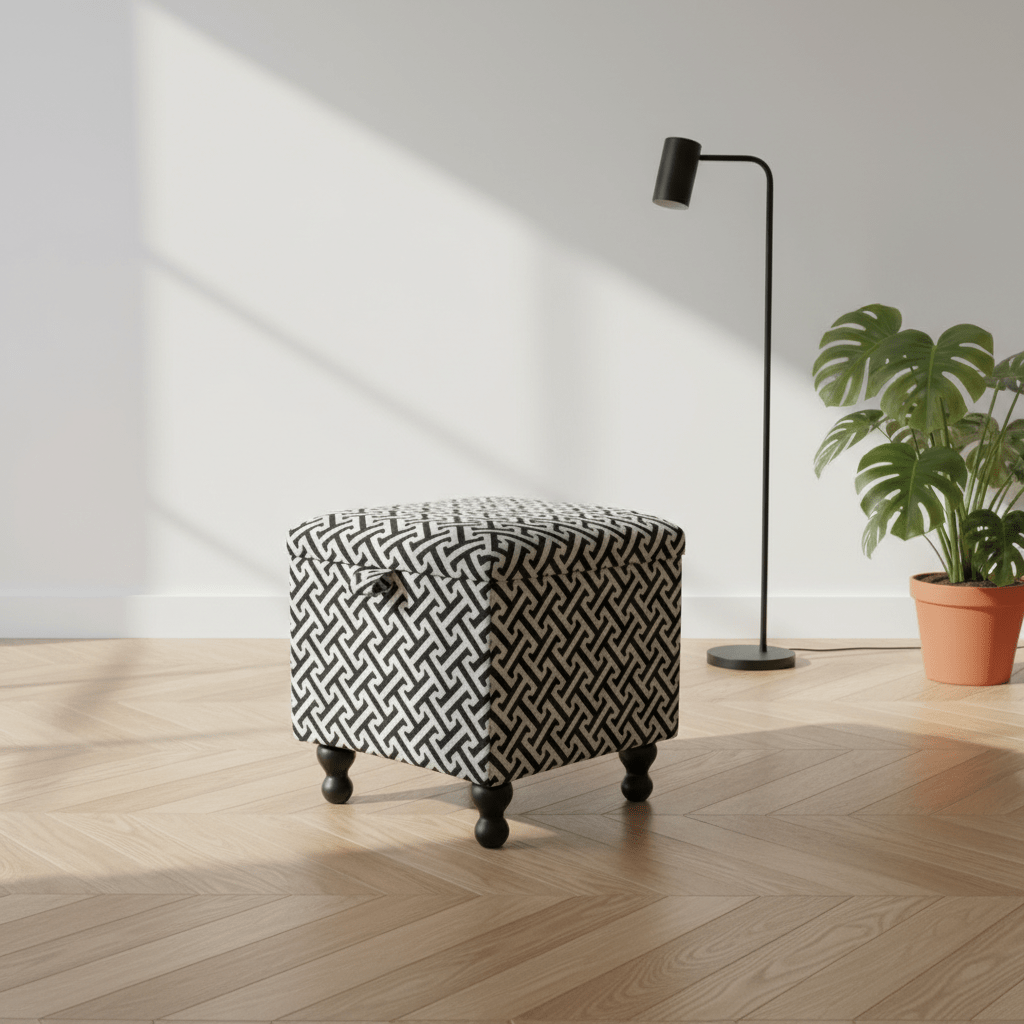 Geometric Patterned Storage Ottoman – Stylish Compact Stool with Hidden Compartment - ISTOOLS