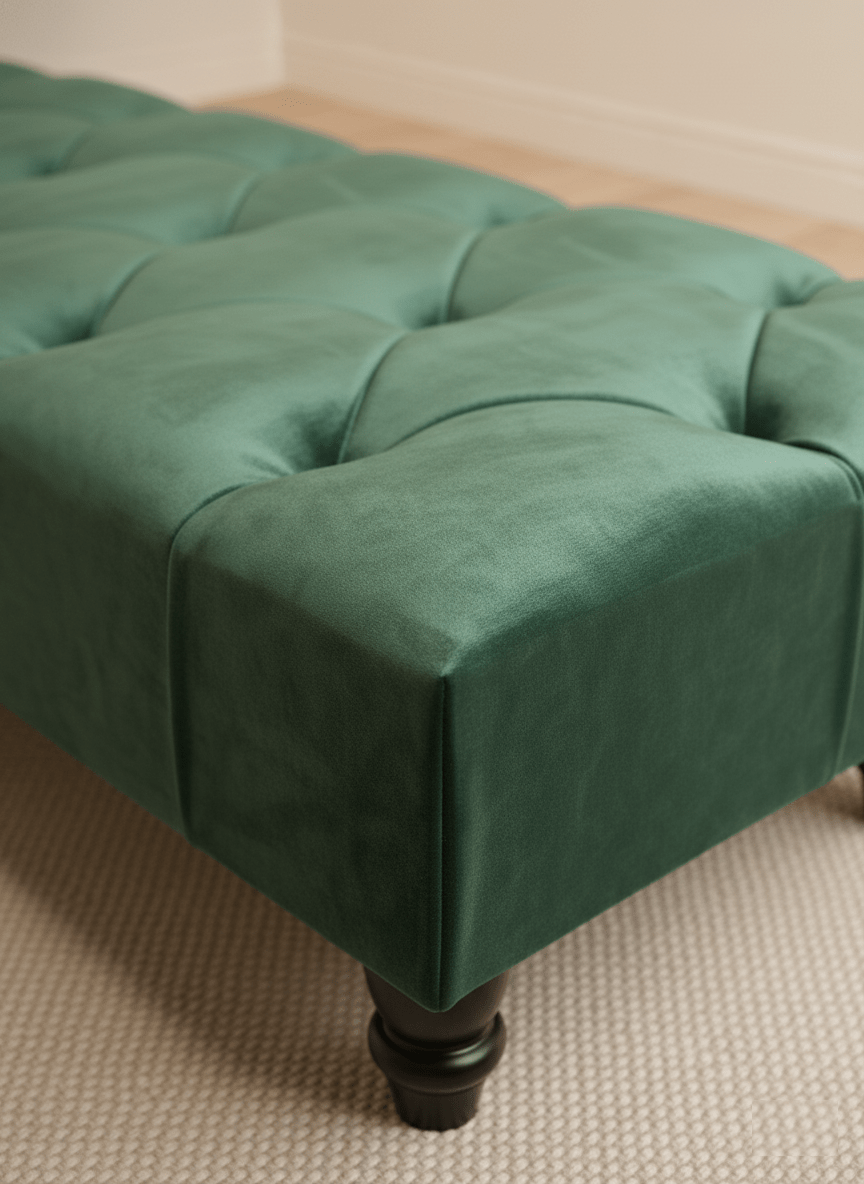Luxury Green Velvet Footstool Ottoman for Bedroom or Lounge UK - ISTOOLS
