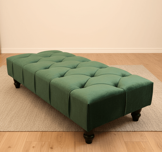 Button-Tufted Green Velvet Footstool Ottoman for Living Room Seating - ISTOOLS