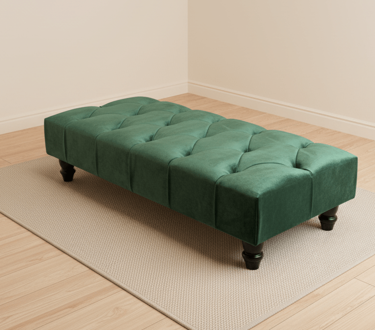 Handmade Green Chesterfield Ottoman with Sturdy Wooden Legs UK - ISTOOLS