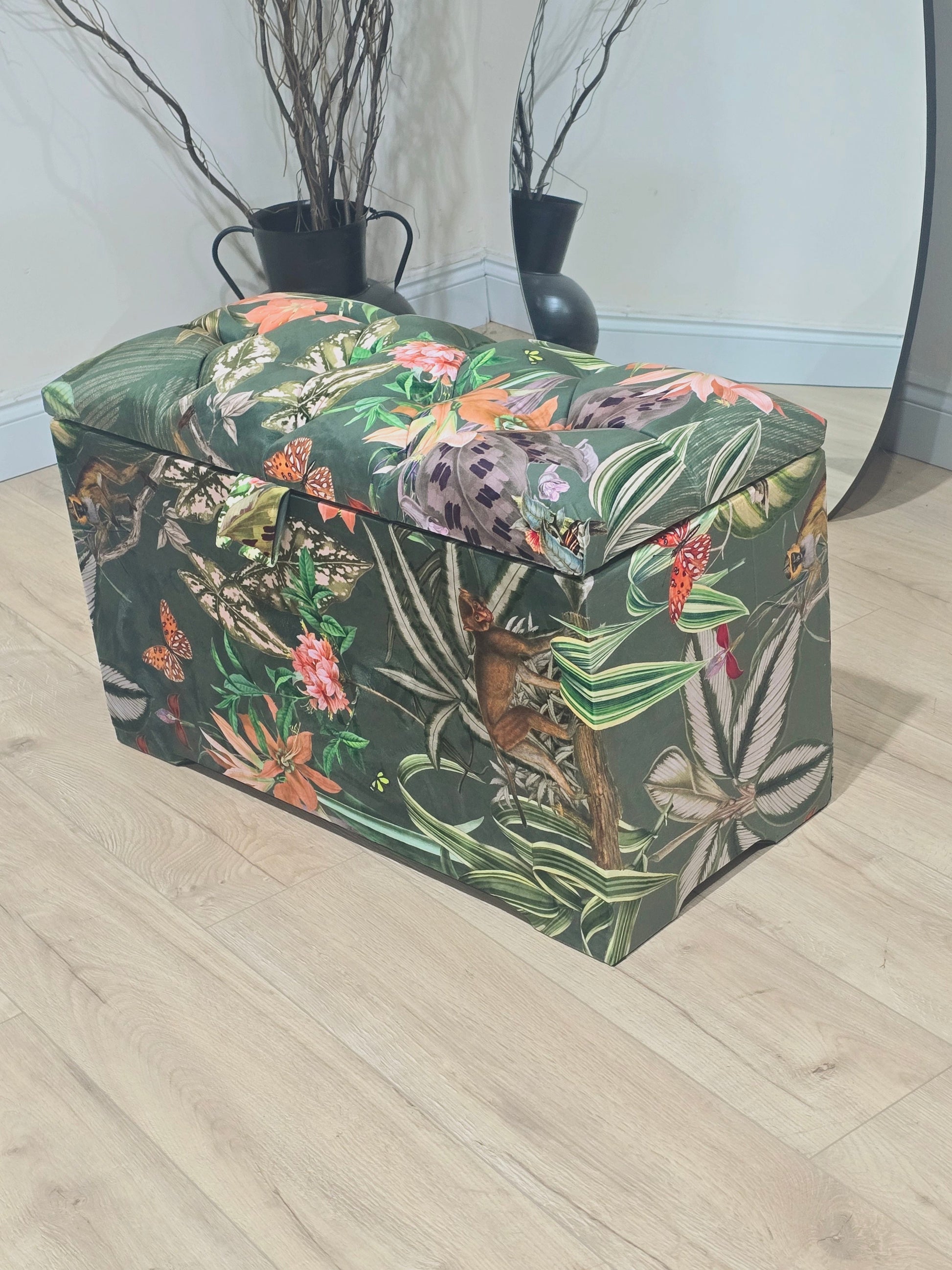 Green Floral deep storage Ottoman Storage | Patterned velvet Coffee Table - ISTOOLS