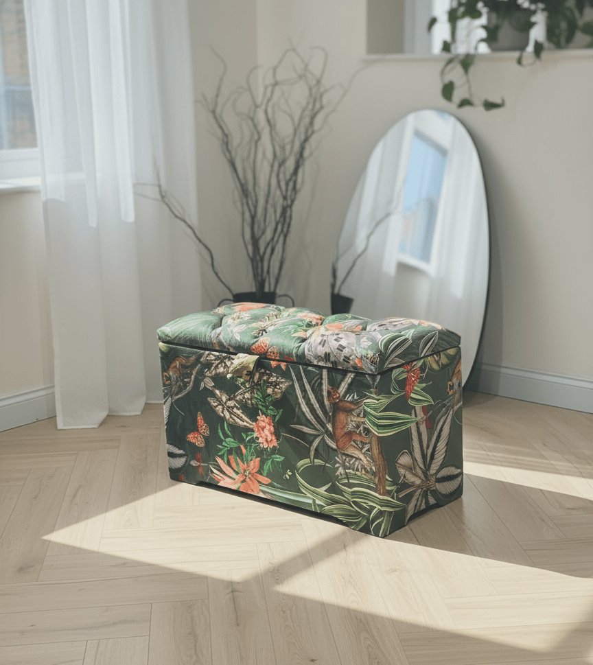 Green Floral deep storage Ottoman Storage | Patterned velvet Coffee Table - ISTOOLS