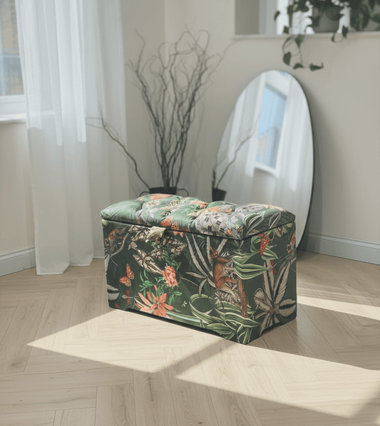 Green Floral deep storage Ottoman Storage | Patterned velvet Coffee Table - ISTOOLS