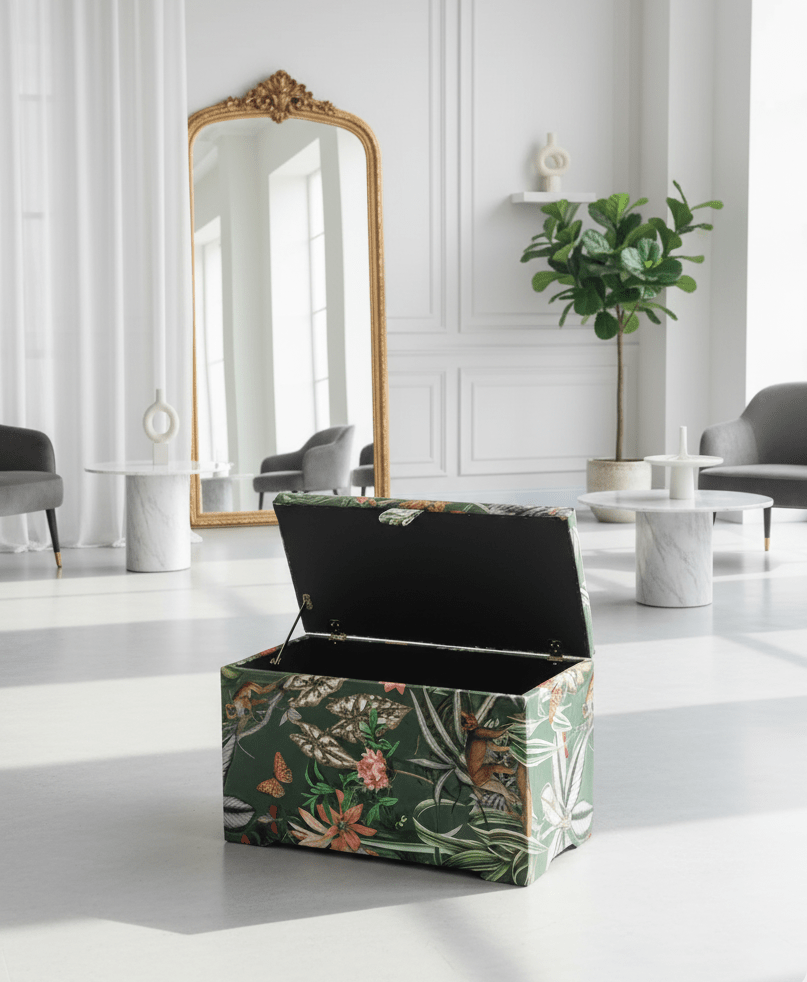 Green Floral deep storage Ottoman Storage | Patterned velvet Coffee Table - ISTOOLS