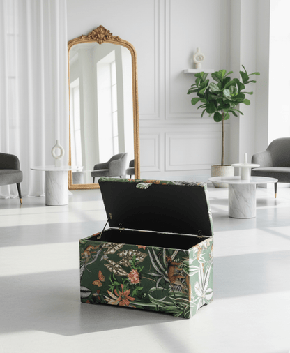 Green Floral deep storage Ottoman Storage | Patterned velvet Coffee Table - ISTOOLS