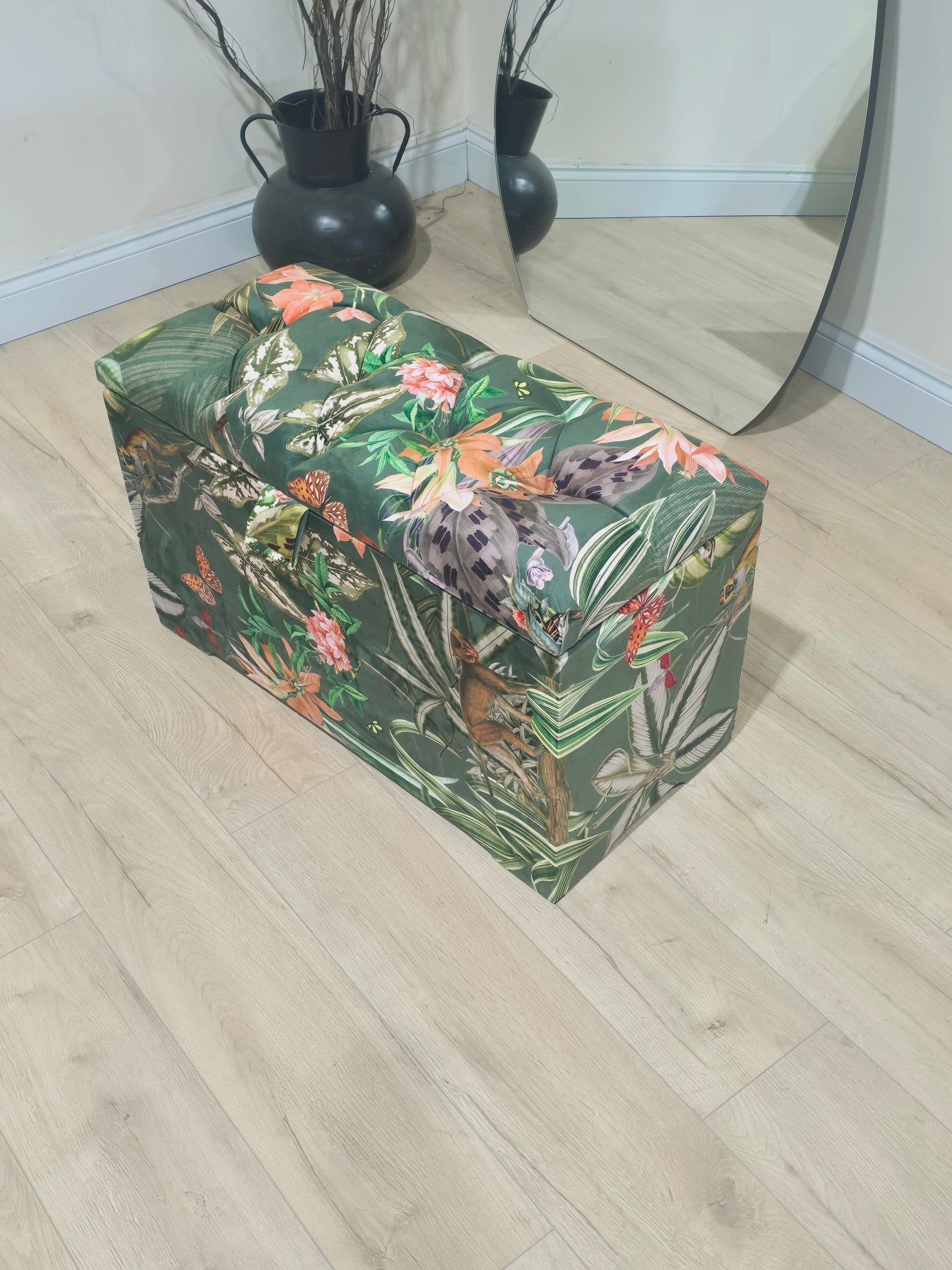 Green Floral deep storage Ottoman Storage | Patterned velvet Coffee Table - ISTOOLS