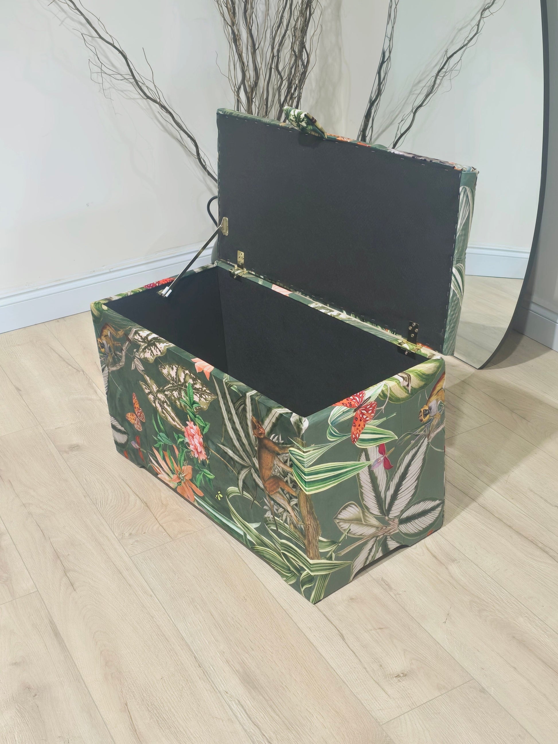 Green Floral deep storage Ottoman Storage | Patterned velvet Coffee Table - ISTOOLS