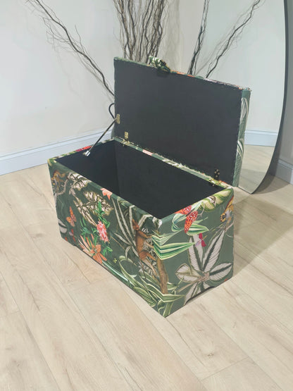 Green Floral deep storage Ottoman Storage | Patterned velvet Coffee Table - ISTOOLS
