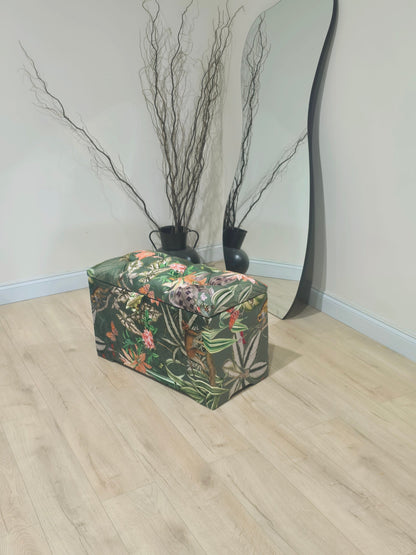 Green Floral deep storage Ottoman Storage | Patterned velvet Coffee Table - ISTOOLS