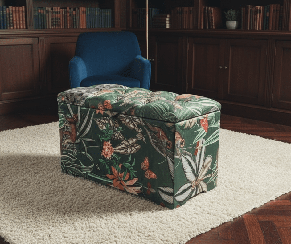 Green Floral deep storage Ottoman Storage | Patterned velvet Coffee Table - ISTOOLS