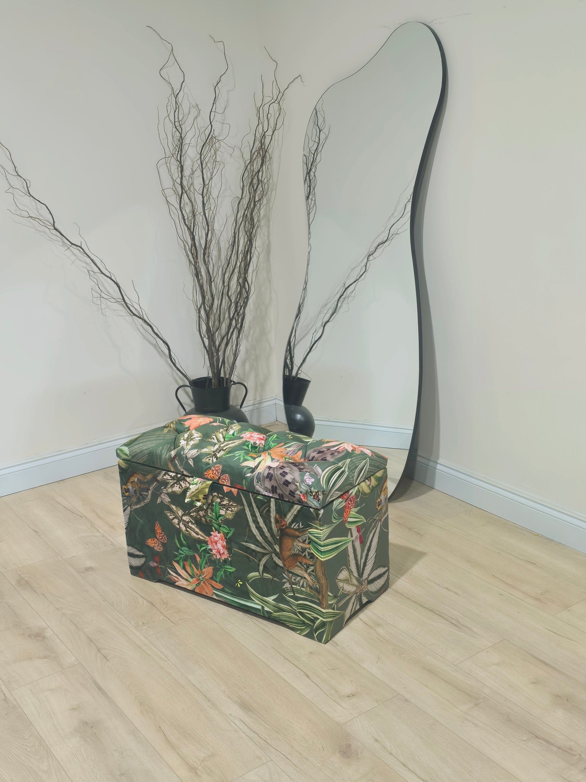 Green Floral deep storage Ottoman Storage | Patterned velvet Coffee Table - ISTOOLS