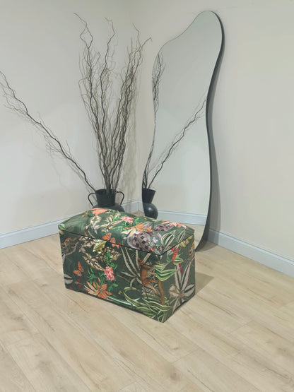 Green Floral deep storage Ottoman Storage | Patterned velvet Coffee Table - ISTOOLS