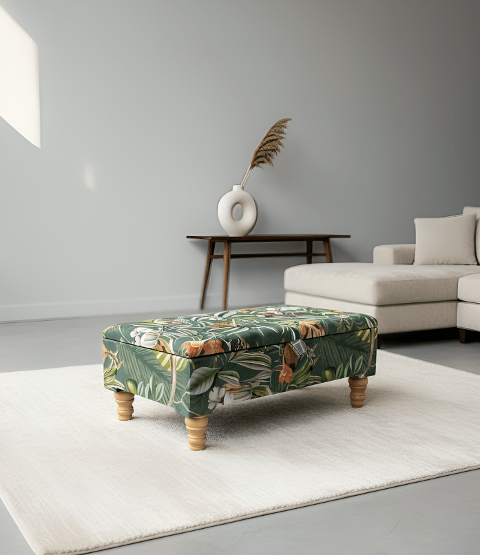 Green Floral Soft Vevet coffee table Ottoman Storage | premium Patterned Footstool Pouffe| - ISTOOLS