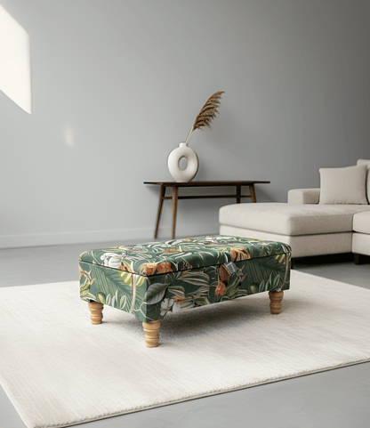 Green Floral Soft Vevet coffee table Ottoman Storage | premium Patterned Footstool Pouffe| - ISTOOLS