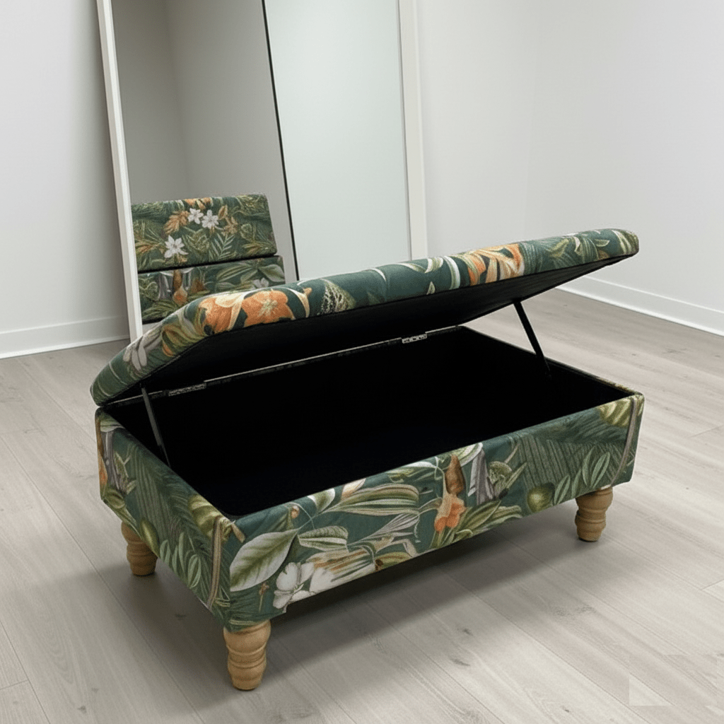 Green Floral Soft Vevet coffee table Ottoman Storage | premium Patterned Footstool Pouffe| - ISTOOLS