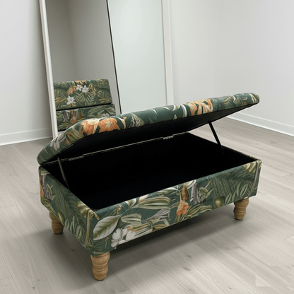 Green Floral Soft Vevet coffee table Ottoman Storage | premium Patterned Footstool Pouffe| - ISTOOLS