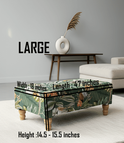 Green Floral Soft Vevet coffee table Ottoman Storage | premium Patterned Footstool Pouffe| - ISTOOLS