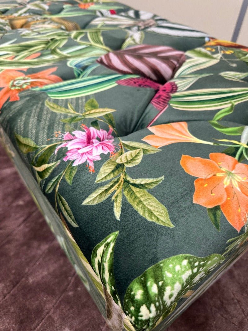 Green Floral Soft Vevet coffee table Ottoman Storage | premium Patterned Footstool Pouffe| - ISTOOLS