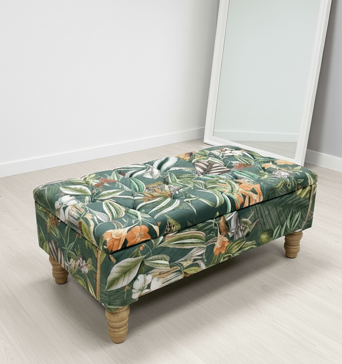 Green Floral Soft Vevet coffee table Ottoman Storage | premium Patterned Footstool Pouffe| - ISTOOLS