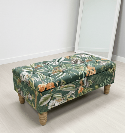 Green Floral Soft Vevet coffee table Ottoman Storage | premium Patterned Footstool Pouffe| - ISTOOLS