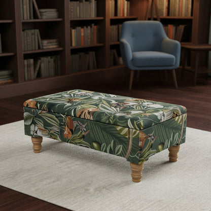 Premium Green Floral Velvet Ottoman Bench with Storage – Luxury Coffee Table & Pouffe Seating