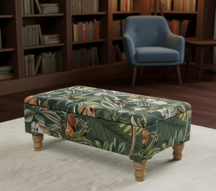 Green Floral Soft Vevet coffee table Ottoman Storage | premium Patterned Footstool Pouffe| - ISTOOLS