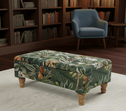 Green Floral Soft Vevet coffee table Ottoman Storage | premium Patterned Footstool Pouffe| - ISTOOLS