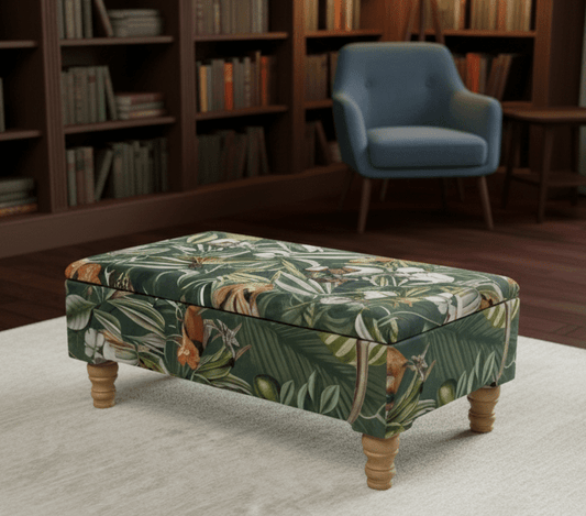 Green Floral Soft Vevet coffee table Ottoman Storage | premium Patterned Footstool Pouffe| - ISTOOLS
