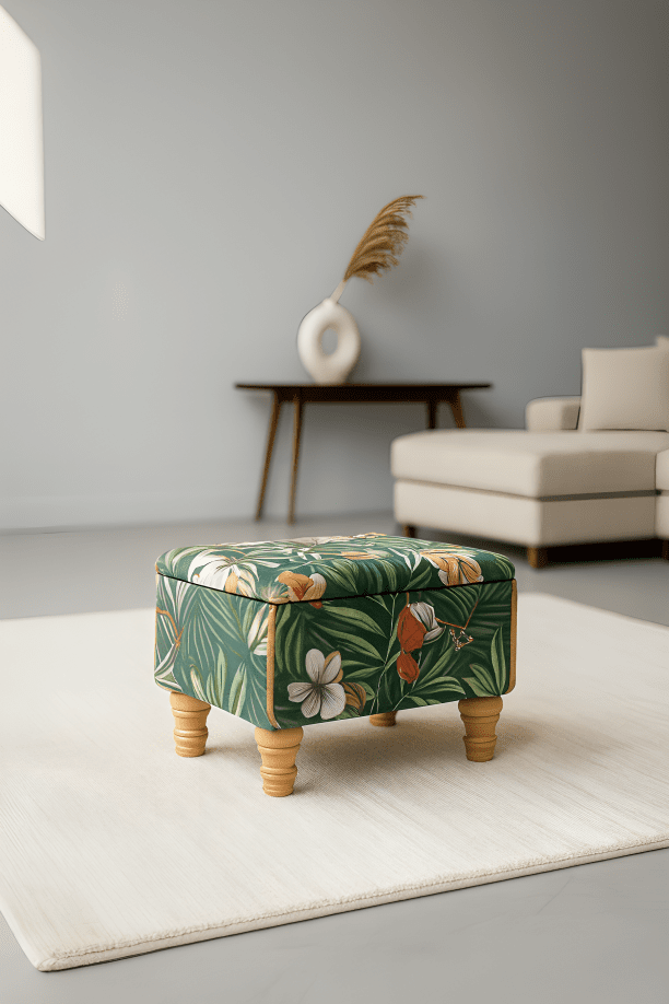 Green Floral Soft Vevet coffee table Ottoman Storage | premium Patterned Footstool Pouffe| - ISTOOLS