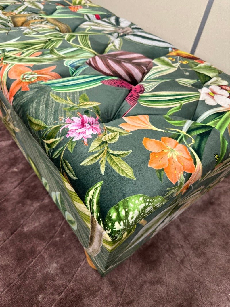 Green Floral Soft Vevet coffee table Ottoman Storage | premium Patterned Footstool Pouffe| - ISTOOLS