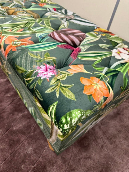 Green Floral Soft Vevet coffee table Ottoman Storage | premium Patterned Footstool Pouffe| - ISTOOLS