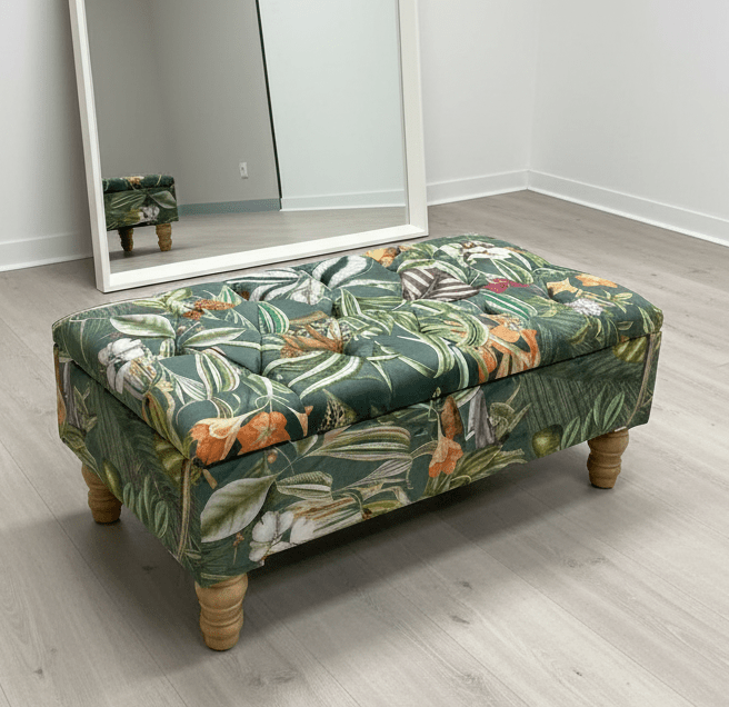 Green Floral Soft Vevet coffee table Ottoman Storage | premium Patterned Footstool Pouffe| - ISTOOLS