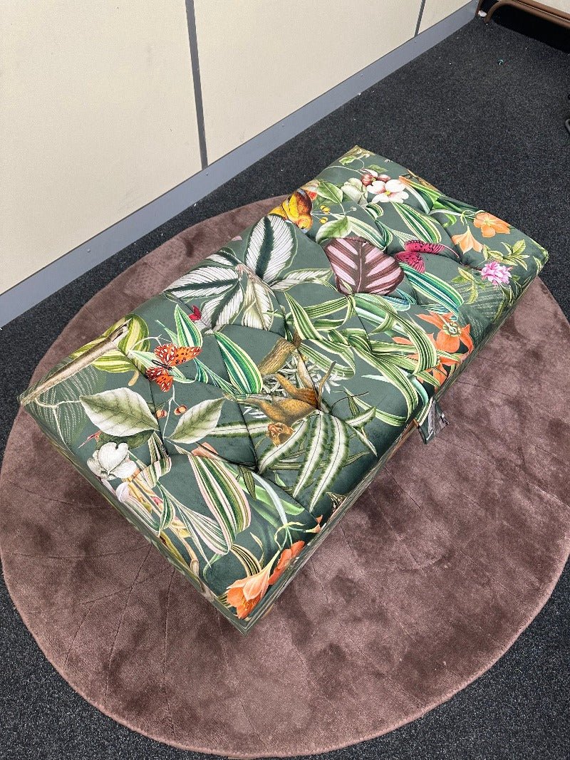 Green Floral Soft Vevet coffee table Ottoman Storage | premium Patterned Footstool Pouffe| - ISTOOLS