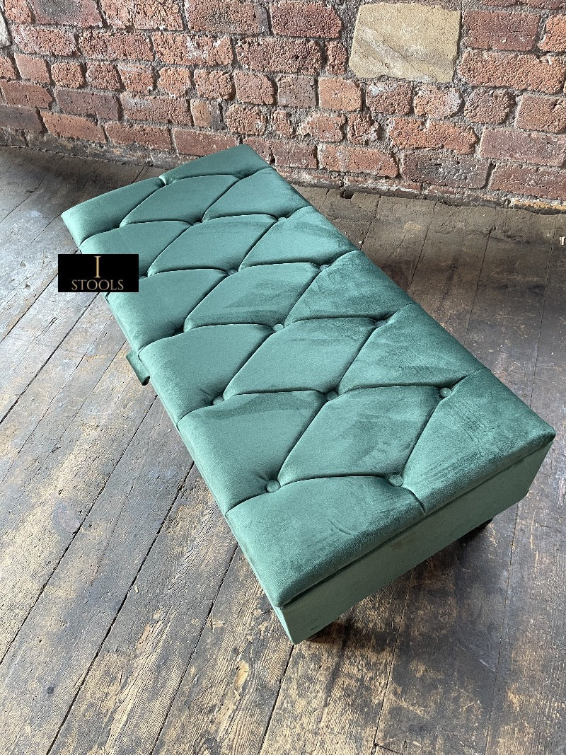Green Ottoman Storage Bench | Velvet Green Footstool UK | Dark Green Ottoman Bench - ISTOOLS
