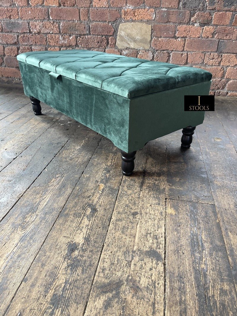 Green Ottoman Storage Bench | Velvet Green Footstool UK | Dark Green Ottoman Bench - ISTOOLS