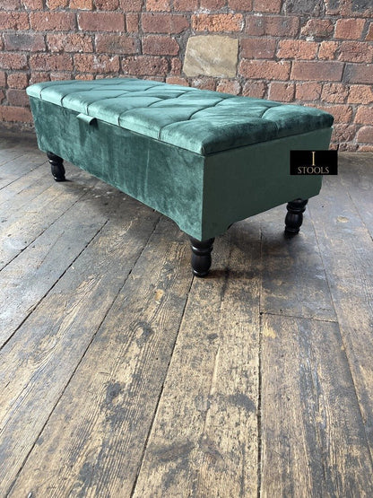 Green Ottoman Storage Bench | Velvet Green Footstool UK | Dark Green Ottoman Bench - ISTOOLS