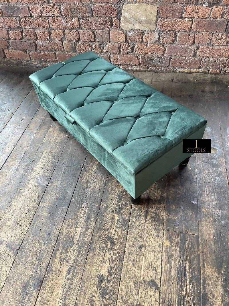 Green Ottoman Storage Bench | Velvet Green Footstool UK | Dark Green Ottoman Bench - ISTOOLS