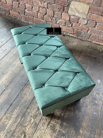 Green Ottoman Storage Bench | Velvet Green Footstool UK | Dark Green Ottoman Bench - ISTOOLS