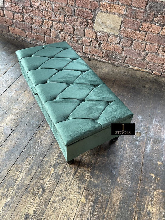 Green Ottoman Storage Bench | Velvet Green Footstool UK | Dark Green Ottoman Bench - ISTOOLS