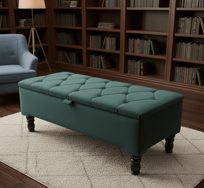 Green velvet storage ottoman bench with hidden compartment UK - ISTOOLS